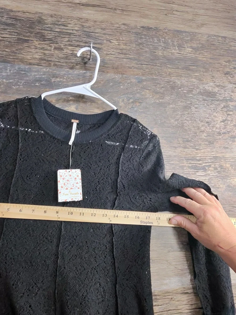 Free People Black Lace Panel Long Sleeve Blouse